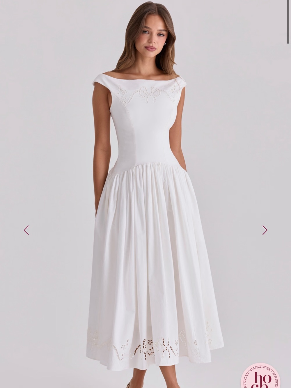 House of CB Lauren White Cotton Broderie Anglaise Boat Neck Maxi Dress